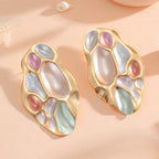 Ladies ear clips with elaborate, colorful shell design Hapa Style