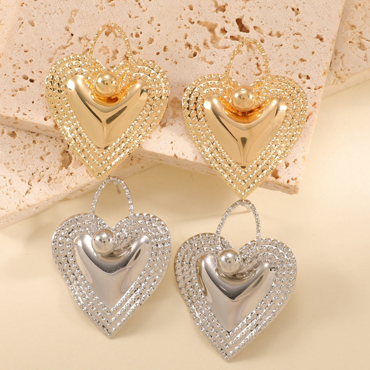 Ladies Heart-Shaped Earrings with Sparkling Zircon Decorations Hapa Style