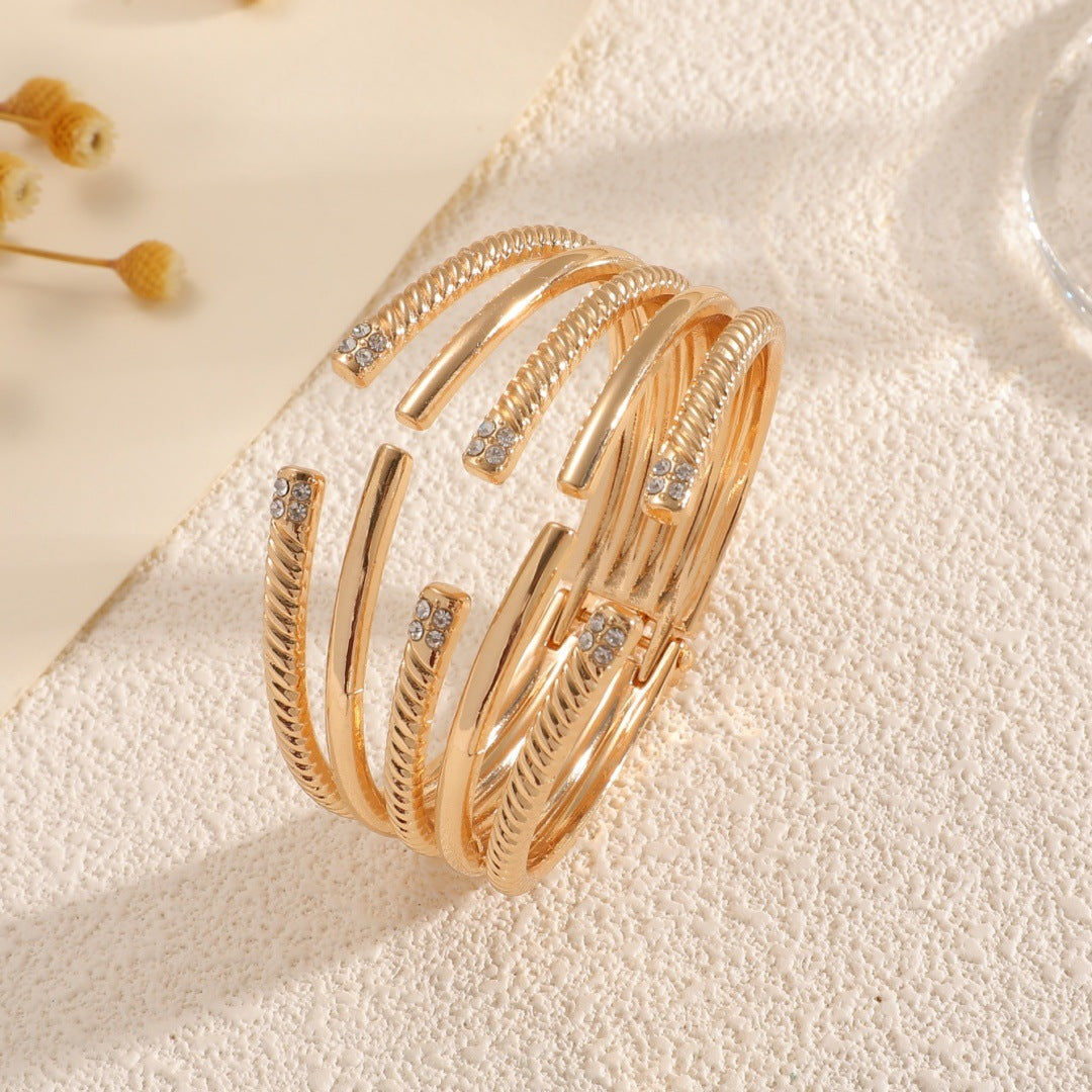 Women's Open Bangle with Modern, Layered Design Hapa Style