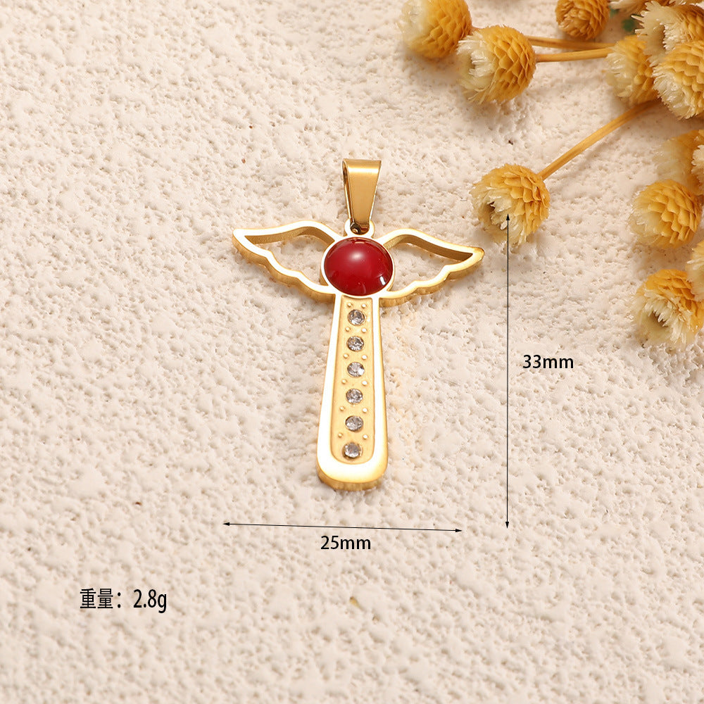Ladies cross pendant with heart-shaped design and sparkling accents Hapa Style