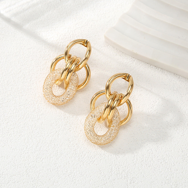 Ladies Hanging Earrings with Innovative, Gold-colored Design Hapa Style