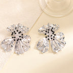 Women’s metal flower earrings with sparkling red accents Hapa Style