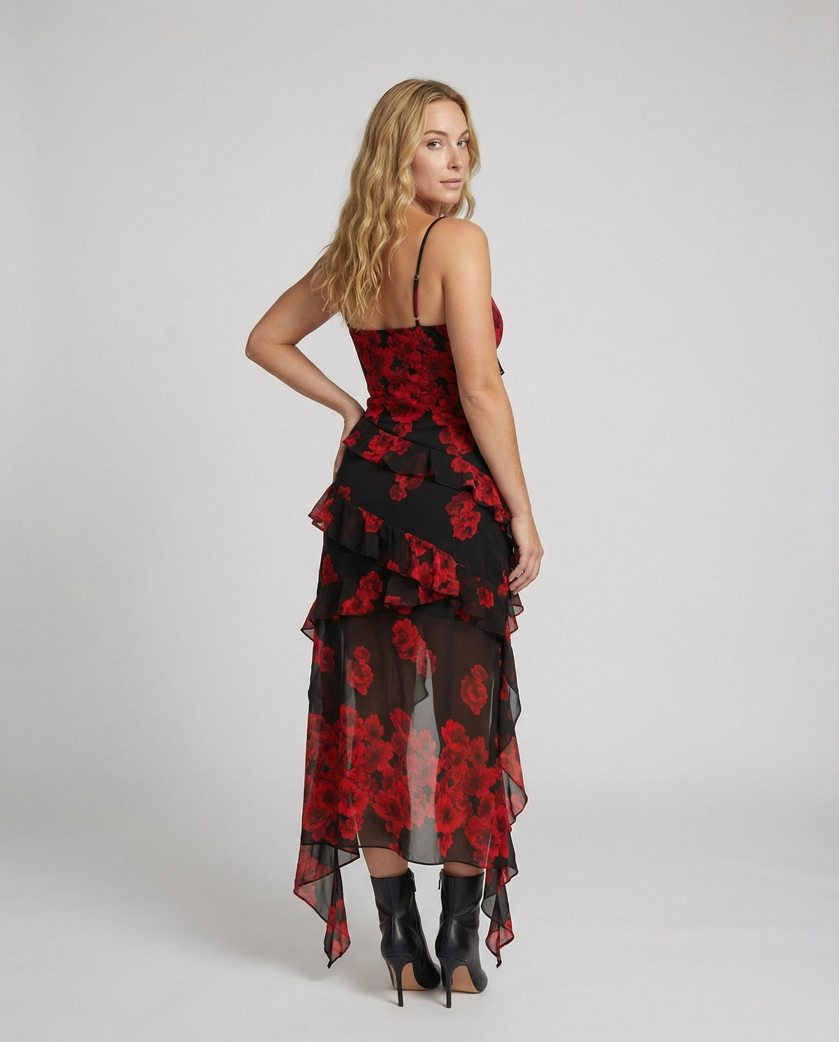 Women's Playful Mini Dress with Asymmetrical Cut and Exciting Floral Design