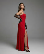 Women's Elegant Evening Dress with Flowing Skirt and Deep Slit