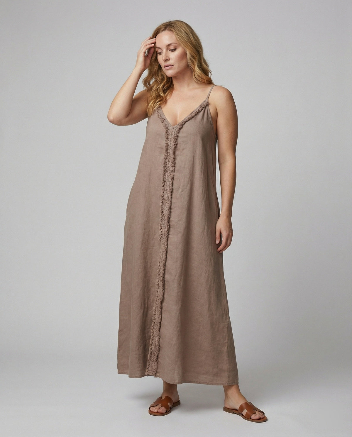 Women’s Maxi Dress with Casual V-Neck and Side Pockets