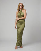 Women Elegant Evening Dress with Asymmetric Halterneck and Figure-Hugging Cut