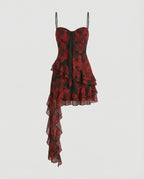 Women's Playful Mini Dress with Asymmetrical Cut and Exciting Floral Design
