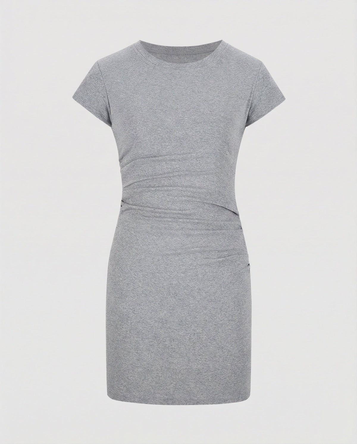 Figure-hugging mini dress with round neck and gathers for summer