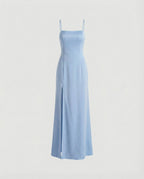 Women's Elegant Evening Dress with Flowing Skirt and Deep Slit