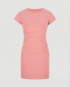 Figure-hugging mini dress with round neck and gathers for summer