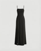 Women's Elegant Evening Dress with Flowing Skirt and Deep Slit