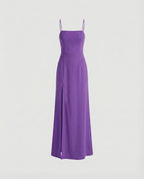 Women's Elegant Evening Dress with Flowing Skirt and Deep Slit