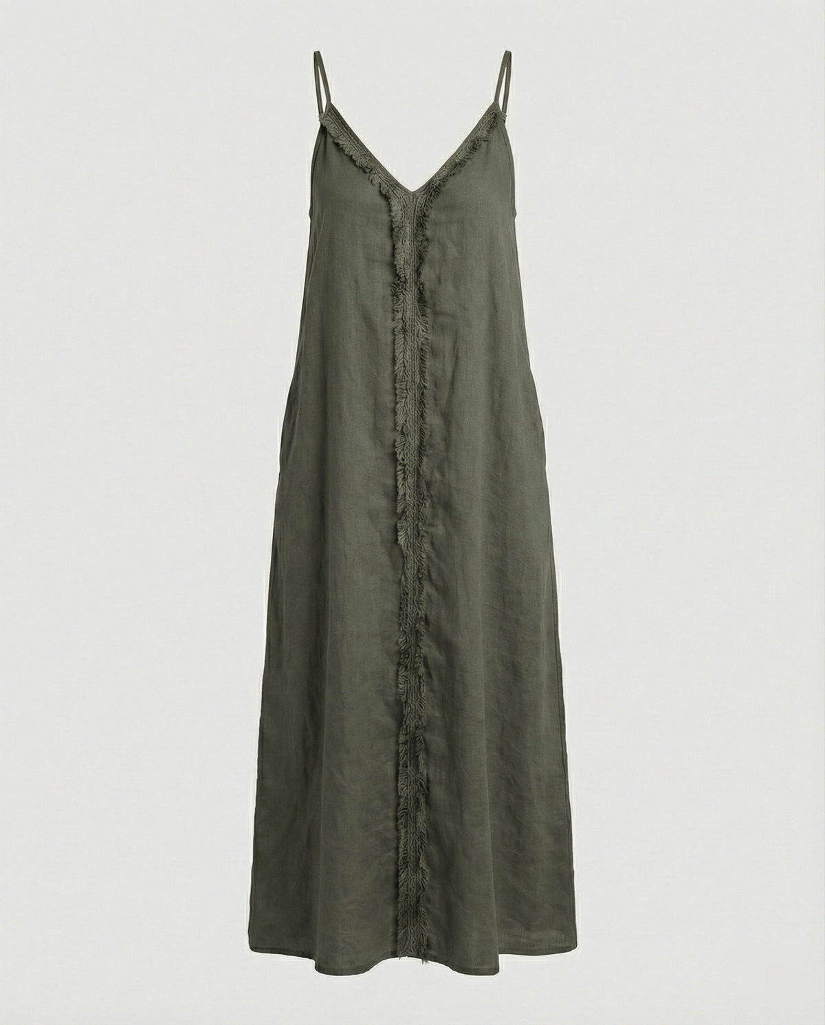 Women’s Maxi Dress with Casual V-Neck and Side Pockets