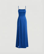 Women's Elegant Evening Dress with Flowing Skirt and Deep Slit