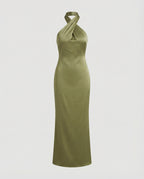 Women Elegant Evening Dress with Asymmetric Halterneck and Figure-Hugging Cut
