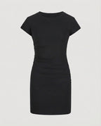 Figure-hugging mini dress with round neck and gathers for summer