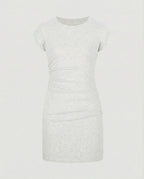 Figure-hugging mini dress with round neck and gathers for summer