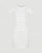 Figure-hugging mini dress with round neck and gathers for summer