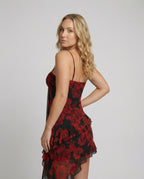 Women's Playful Mini Dress with Asymmetrical Cut and Exciting Floral Design